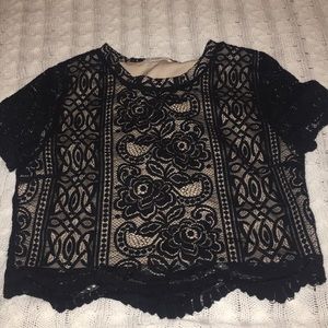 Tan over lace formal top.